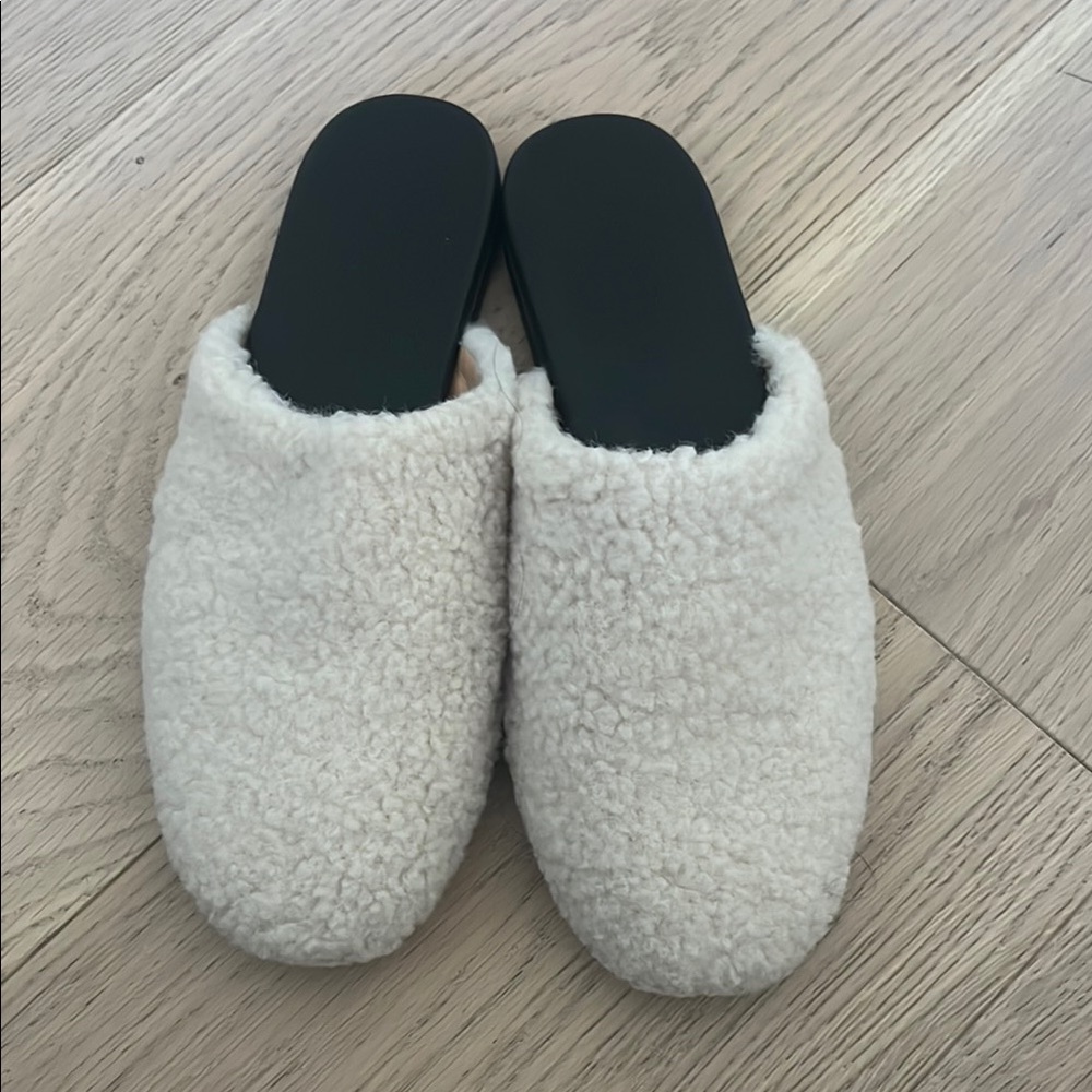 J. Crew White and Black Mules with Open Back Design